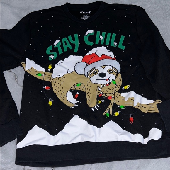 Hybrid Apparel Tops - Hybrid apparel XL black pullover sweatshirt Christmas holiday sloth‎ lights